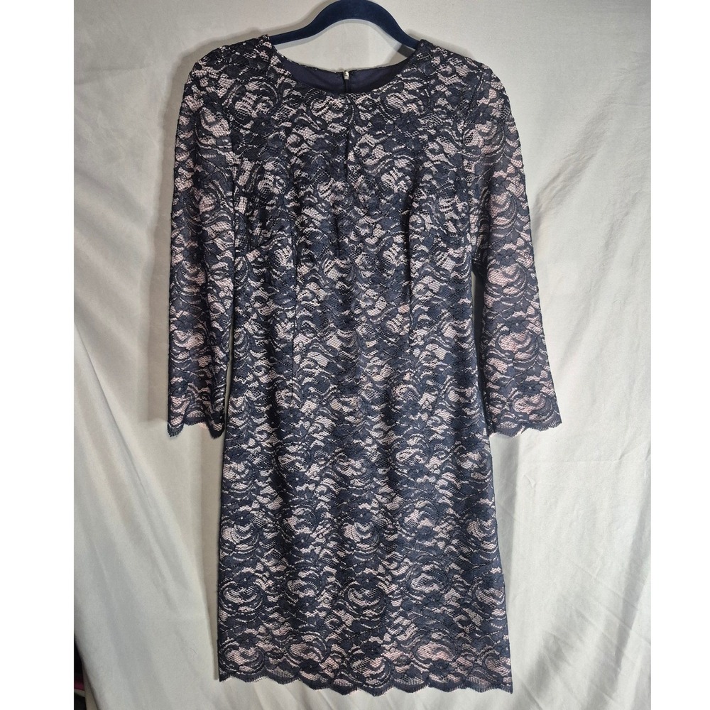 Maia Women's Size 8 Navy Blue Pink Lace Overlay Lined Sheath Dress